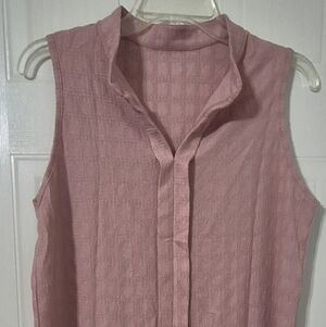 EVALESS Womens Pleated Front Sleeveless Blouse Lattice Textured Pink Med